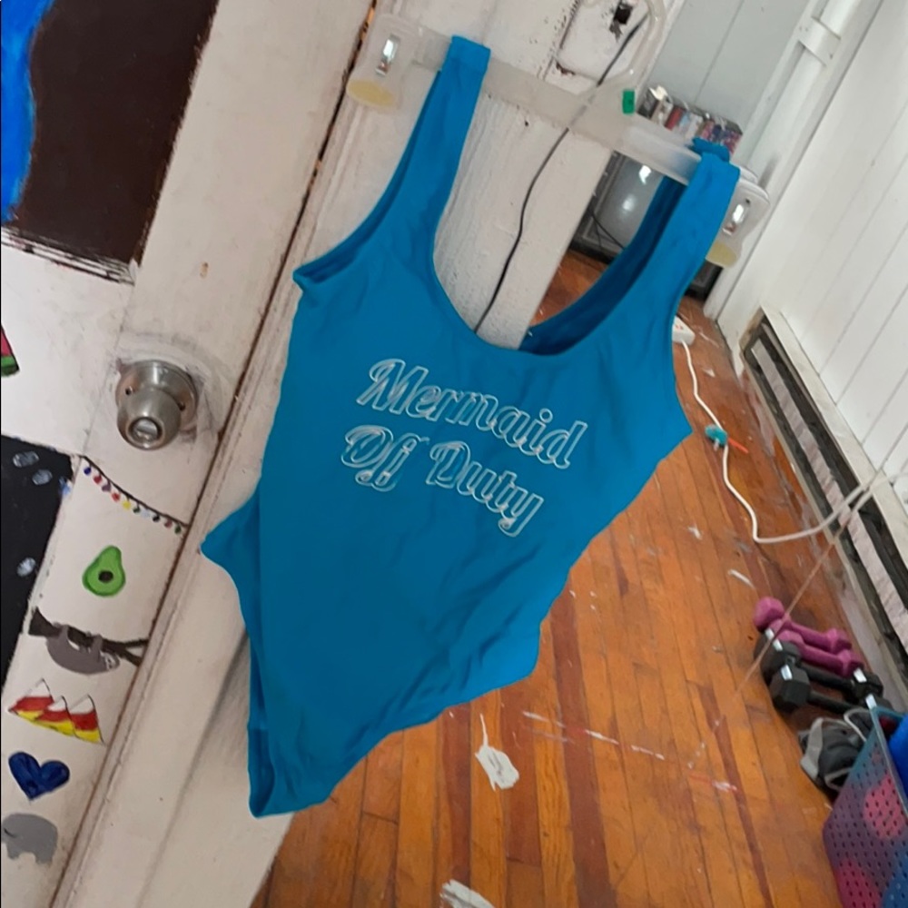 Low back “mermaid off duty” one piece swimsuit